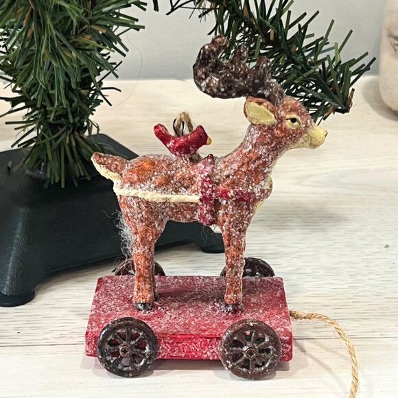 Vintage Glitter Santa Jack In The Box Reindeer Pull Toy Christmas Ornaments Lot - Picture 14 of 16